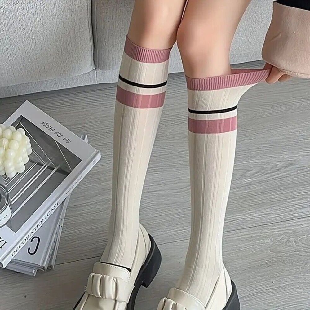Women's Pink Striped Knee High Socks 3 Pair Pack Fairy Maiden NEW - Picture 6 of 6